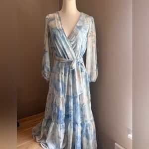 Calvin Klein Light Blue Floral Long Sleeve Dress